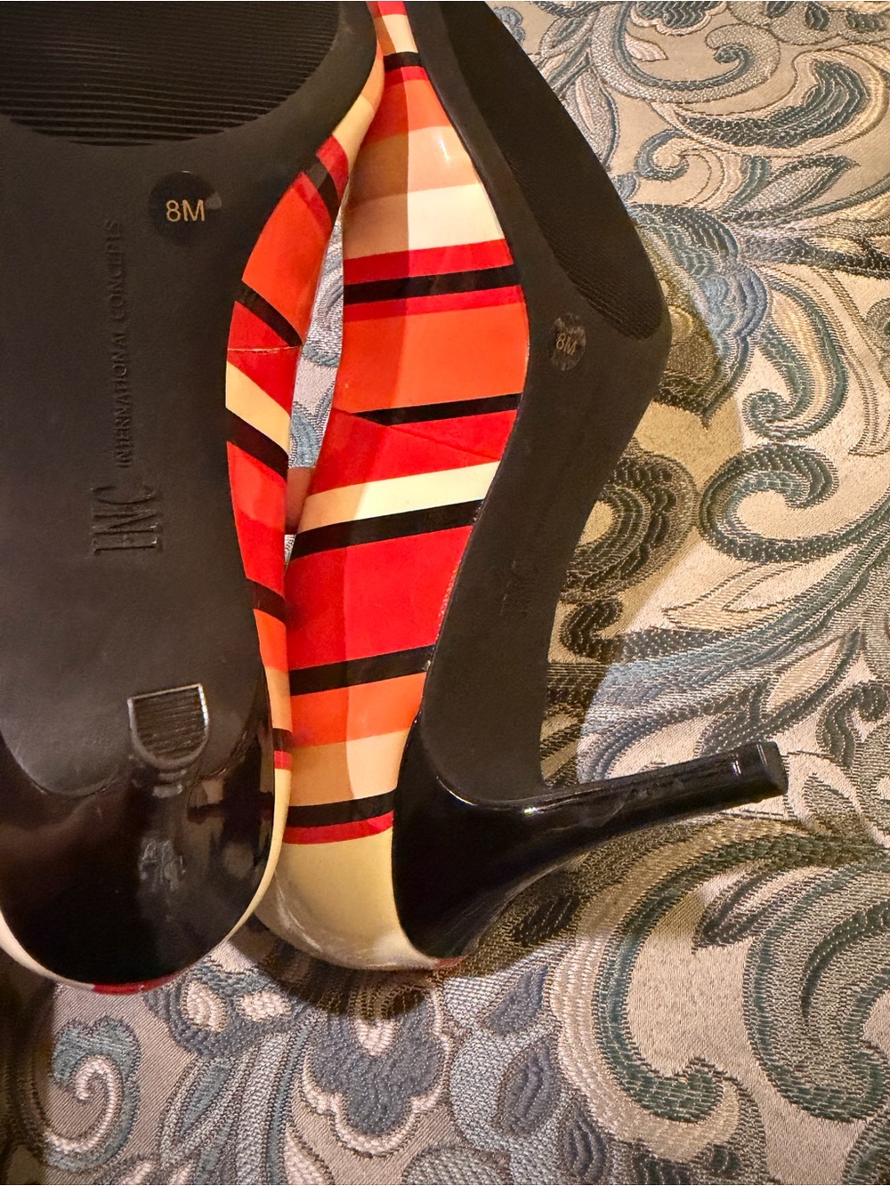 INC International Concepts Red, Orange, Cream & Black Striped Pointed-Toe Pumps - Picture 5 of 7
